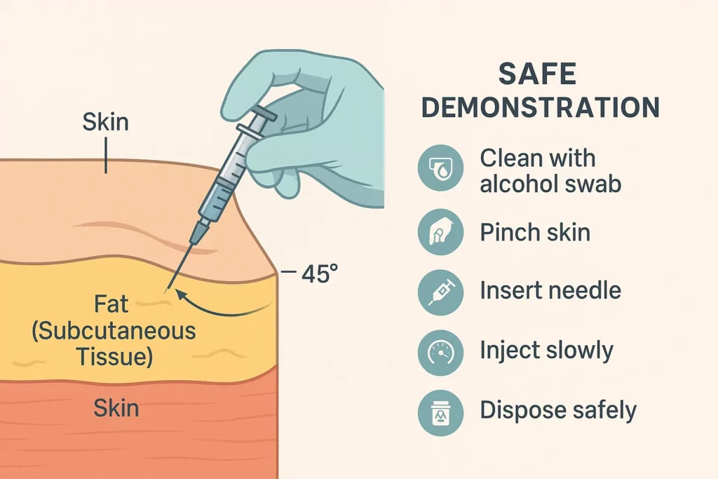 Safe demonstration of subcutaneous peptide injection in abdominal fat tissue